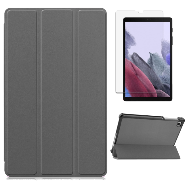 Case2go - Hoes voor de Samsung Galaxy Tab A7 Lite (2021) - Tri-Fold Book Case + Screenprotector - Grijs