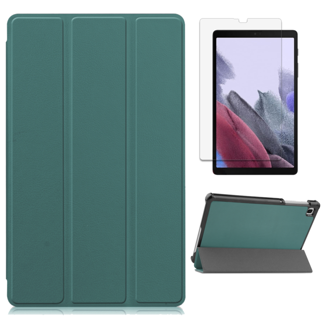 Case2go - Hoes voor de Samsung Galaxy Tab A7 Lite (2021) - Tri-Fold Book Case + Screenprotector - Donker Groen