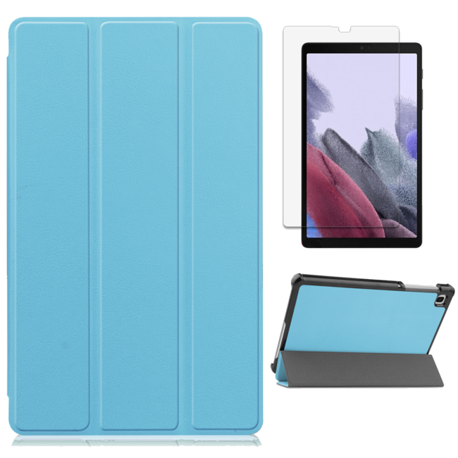 Case2go - Hoes voor de Samsung Galaxy Tab A7 Lite (2021) - Tri-Fold Book Case + Screenprotector - Licht Blauw