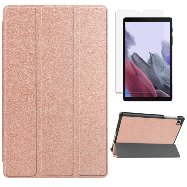 Case2go - Hoes voor de Samsung Galaxy Tab A7 Lite (2021) - Tri-Fold Book Case + Screenprotector - Rosé Goud