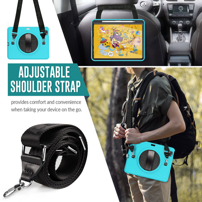 Case2go - iPad Pro 2021 Hoes - Hand Strap Armor - Rugged Case met schouderband - 11 Inch - Licht Blauw