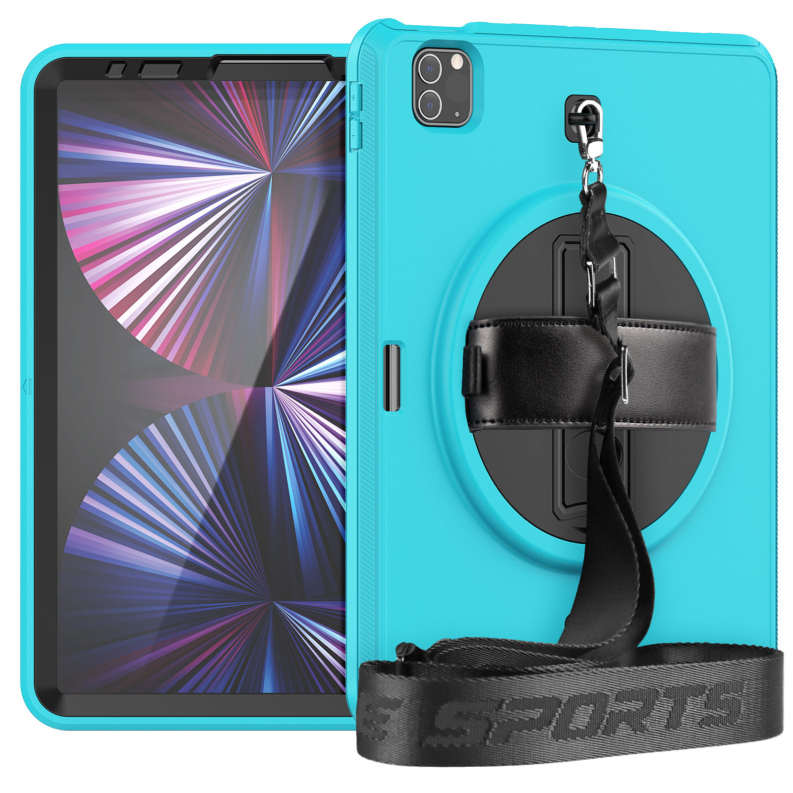iPad Pro 2021 (11 Inch) Hoes - Hand Strap Armor - Rugged Case met schouderband - Licht Blauw afbeelding