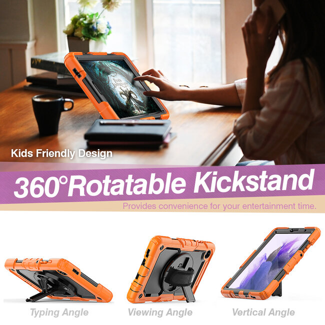 Case2go - Hoes voor Samsung Galaxy Tab A7 Lite - Bumperbescherming met Ingebouwde Screenprotector en Schouderriem - Oranje