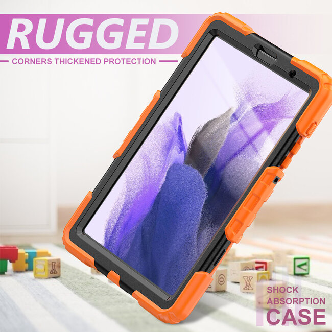 Case2go - Hoes voor Samsung Galaxy Tab A7 Lite - Bumperbescherming met Ingebouwde Screenprotector en Schouderriem - Oranje