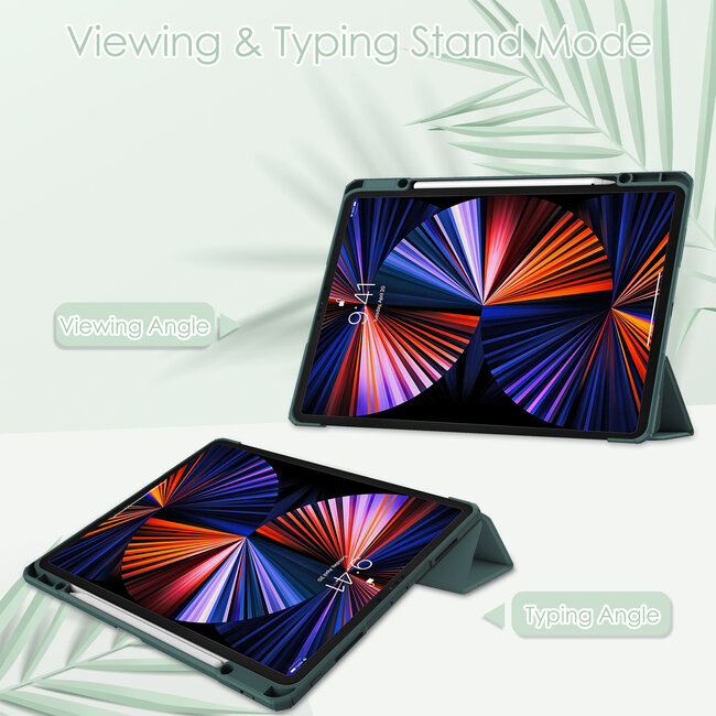 Case2go - iPad Pro 2021 (12.9 Inch) Hoes - Tri-fold Back Cover - Met Pencil Houder - Donker Groen