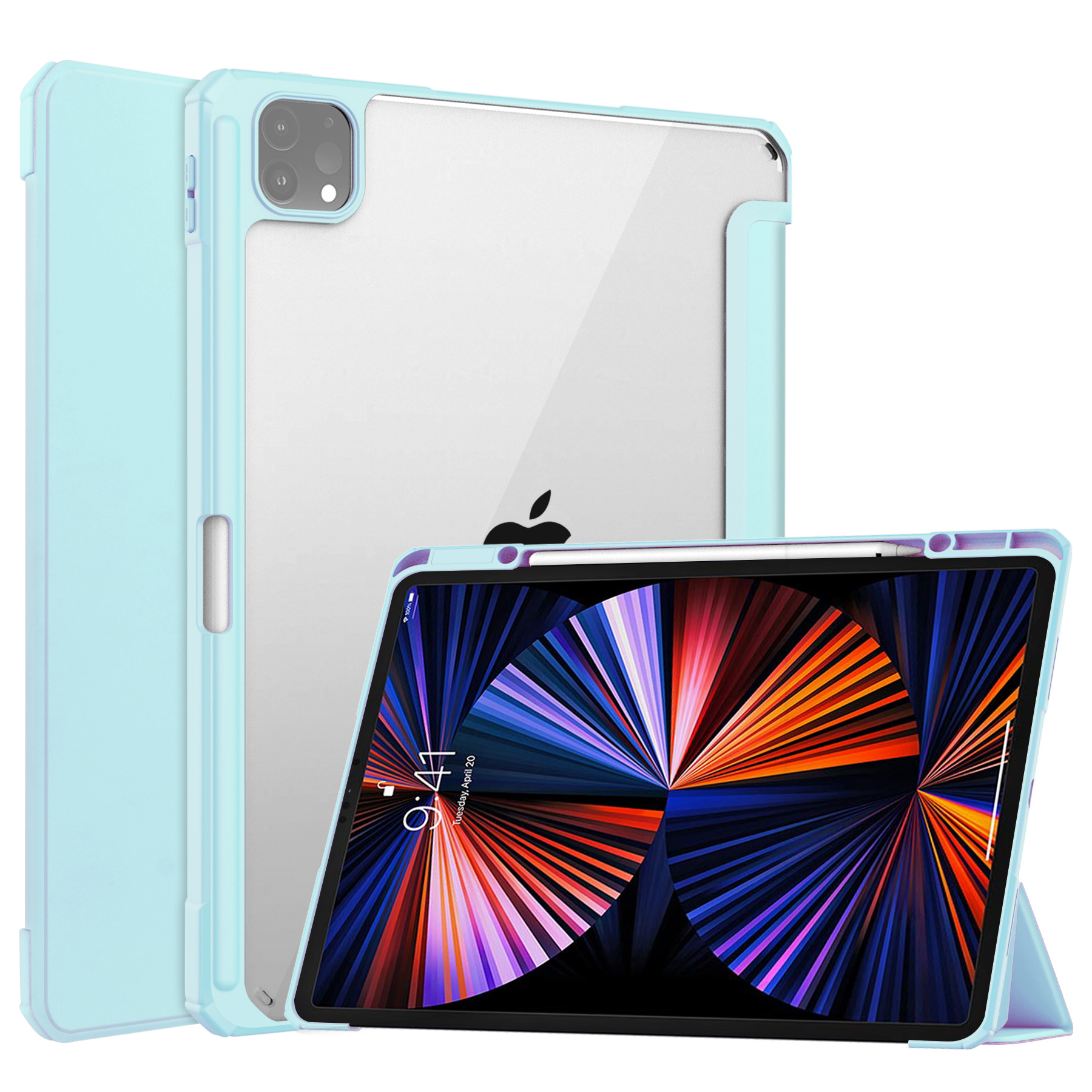 iPad Pro 2021 (12.9 Inch) Hoes - Tri-fold Back Cover - Met Pencil Houder - Licht Blauw afbeelding