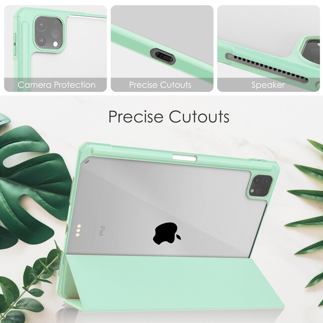 Case2go - iPad Pro 2021 (12.9 Inch) Hoes - Tri-fold Back Cover - Met Pencil Houder - Mint
