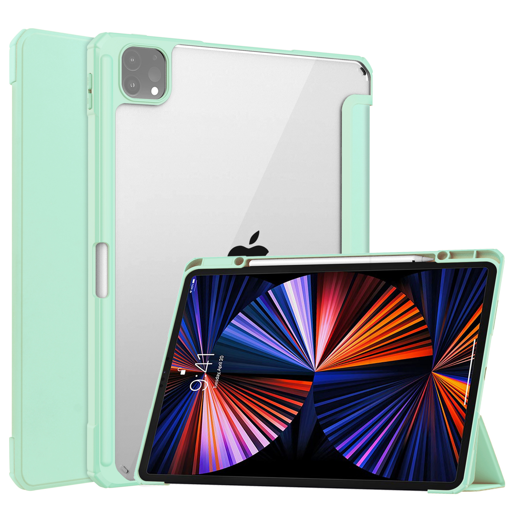 iPad Pro 2021 (12.9 Inch) Hoes - Tri-fold Back Cover - Met Pencil Houder - Mint afbeelding