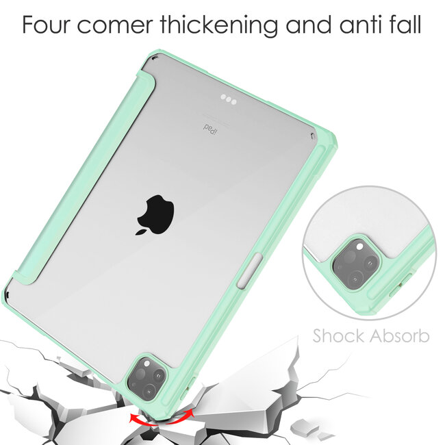Case2go - iPad Pro 2021 (12.9 Inch) Hoes - Tri-fold Back Cover - Met Pencil Houder - Mint