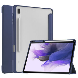 Case2go Samsung Galaxy Tab S7 FE Hoes - Tri-Fold Transparante Cover - Met Pencil Houder - Donker Blauw