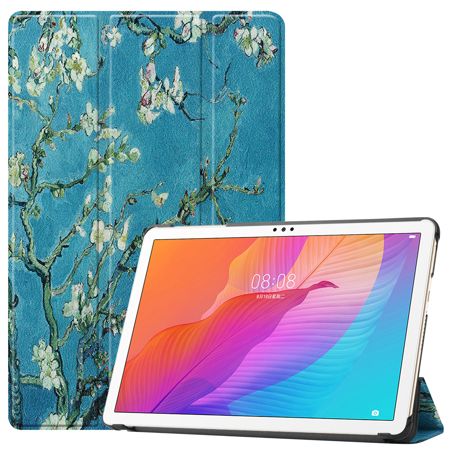 Huawei MatePad T 10S  (10.1 Inch) Hoes - Tri-Fold Book Case - Witte Bloesem afbeelding