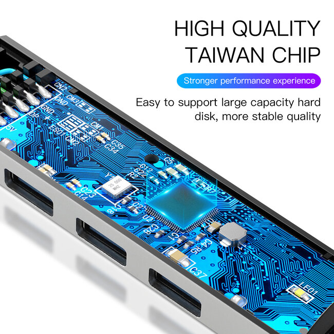 Case2go - USB Splitter - USB Hub 3.0 - 4 Poorten - USB-C aansluiting - Aluminium - Zilver