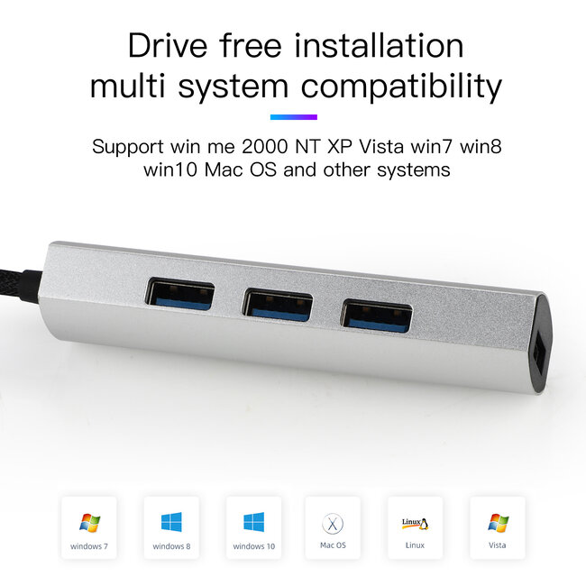 Case2go - USB Splitter - USB Hub 3.0 - 4 Poorten - USB-C aansluiting - Aluminium - Zilver