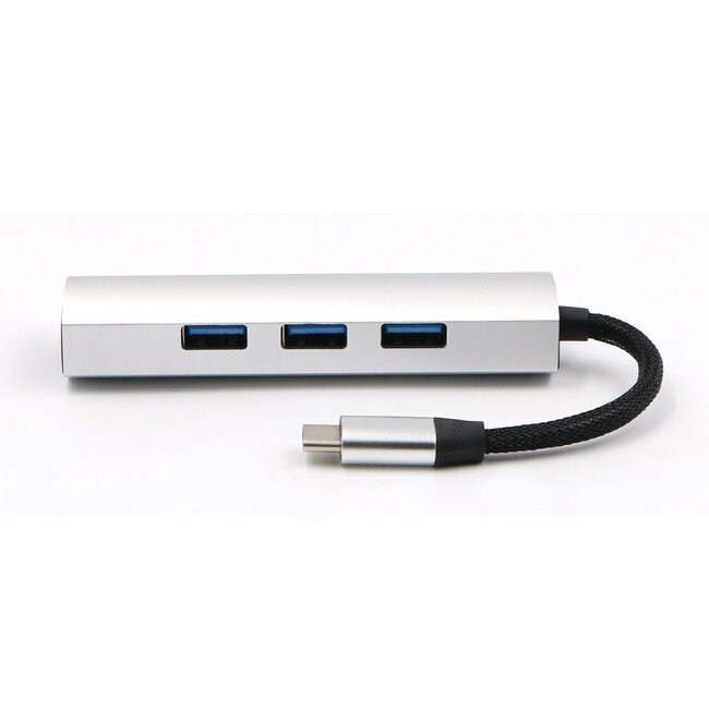 Case2go - USB Splitter - USB Hub 3.0 - 4 Poorten - USB-C aansluiting - Aluminium - Zilver