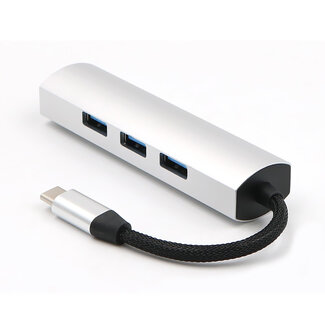 Case2go USB Splitter - USB Hub 3.0 - 4 Poorten - USB-C aansluiting - Aluminium - Zilver