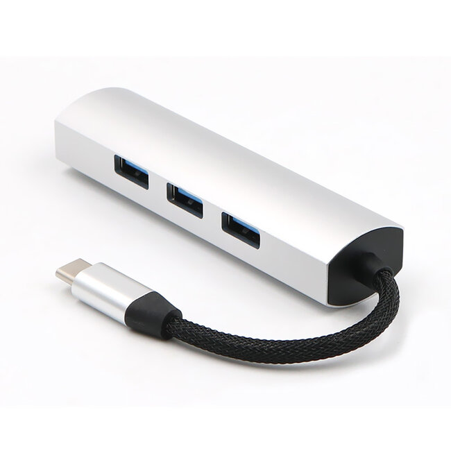 Case2go - USB Splitter - USB Hub 3.0 - 4 Poorten - USB-C aansluiting - Aluminium - Zilver