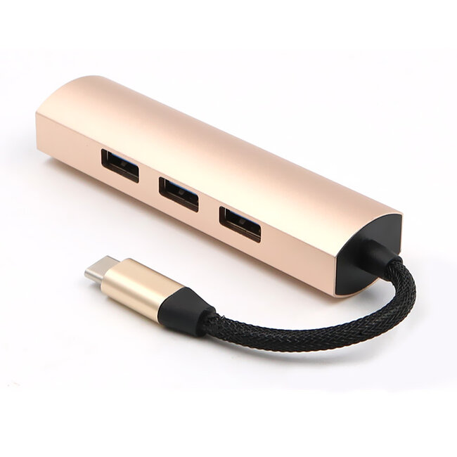 Case2go - USB Splitter - USB Hub 3.0 - 4 Poorten - USB-C aansluiting - Aluminium - Rosé-Goud