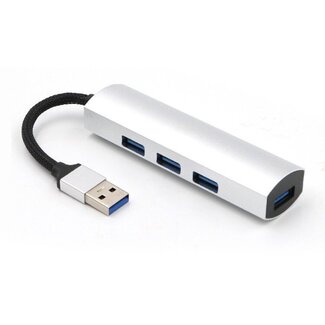 Case2go USB Splitter - USB Hub 3.0 - 4 Poorten - USB 3.0 aansluiting - Aluminium - Zilver