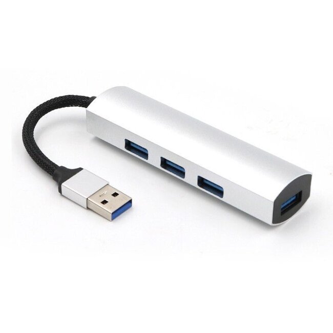 Case2go - USB Splitter - USB Hub 3.0 - 4 Poorten - USB 3.0 aansluiting - Aluminium - Zilver