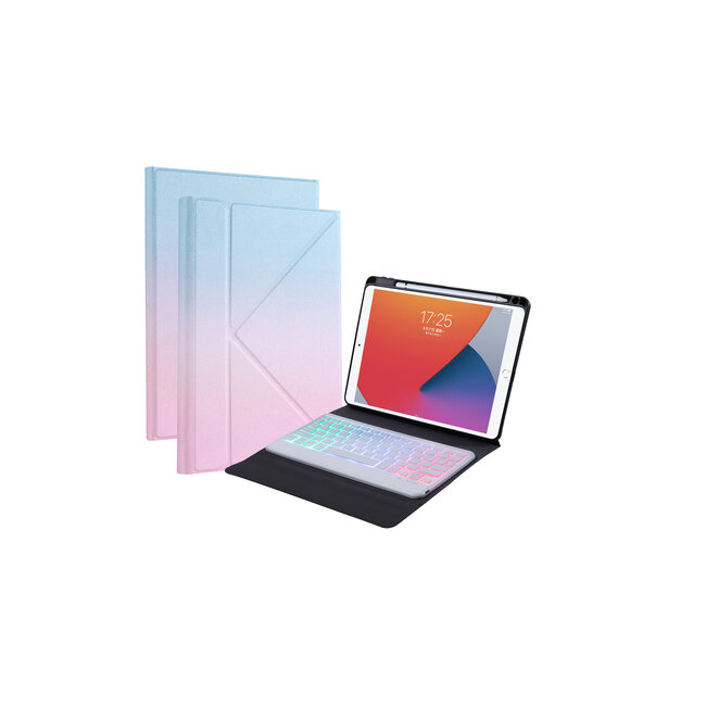 Case2go - iPad 10.2 inch 2019 / 2020 / 2021 Draadloze Bluetooth Toetsenbord Hoes met RGB verlichting en Stylus Pen Houder - Blauw en Roze