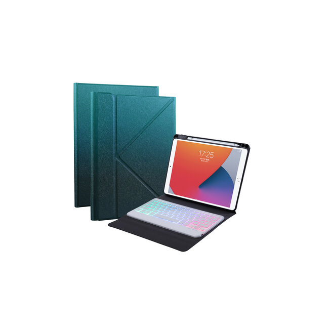Case2go - iPad 10.2 inch 2019 / 2020 / 2021 Draadloze Bluetooth Toetsenbord Hoes met RGB verlichting en Stylus Pen Houder - Blauw en Zwart
