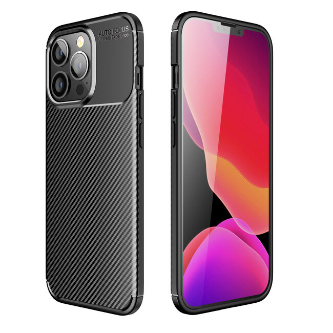 iPhone 13 Pro Max Hoesje - Luxe Carbon Fiber Backcover - Carbon Fiber Patroon - Zwart