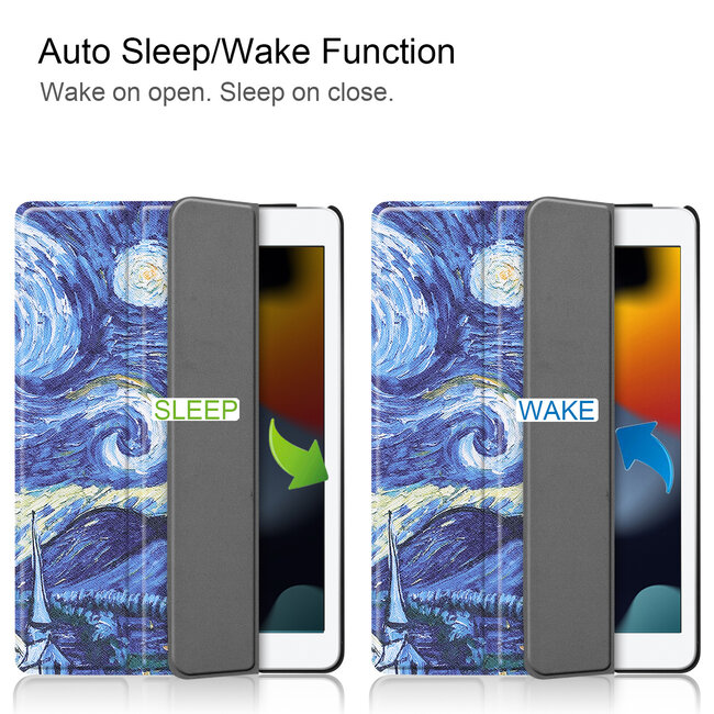 Case2go - Tablet hoes geschikt voor iPad 2021 - 10.2 Inch - Tri-Fold Book Case - Sterrenhemel