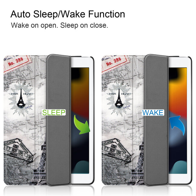 Case2go - Tablet hoes geschikt voor iPad 2021 - 10.2 Inch - Tri-Fold Book Case - Eiffeltoren