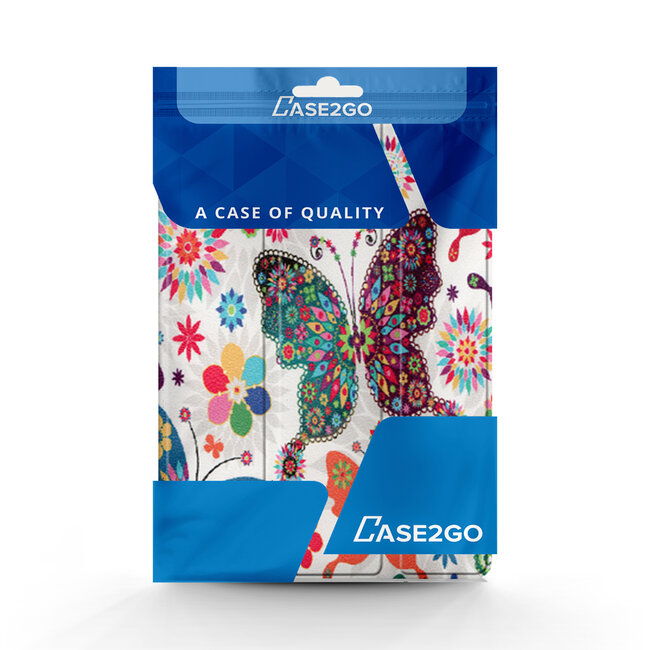Case2go - Tablet hoes geschikt voor iPad 2021 - 10.2 Inch - Tri-Fold Book Case - Vlinders