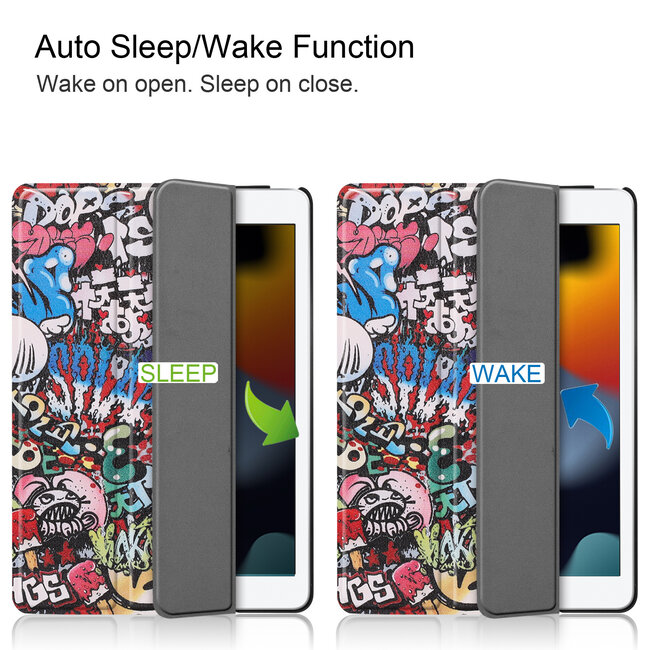 Case2go - Tablet hoes geschikt voor iPad 2021 - 10.2 Inch - Tri-Fold Book Case - Graffiti