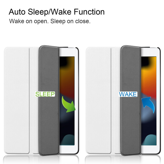 Case2go - Tablet hoes geschikt voor iPad 2021 - 10.2 Inch - Tri-Fold Book Case - Wit