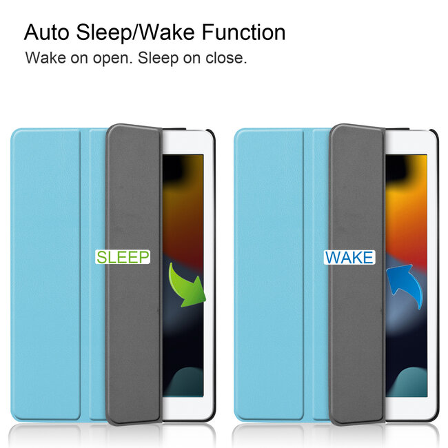 Case2go - Tablet hoes geschikt voor iPad 2021 - 10.2 Inch - Tri-Fold Book Case - Licht Blauw