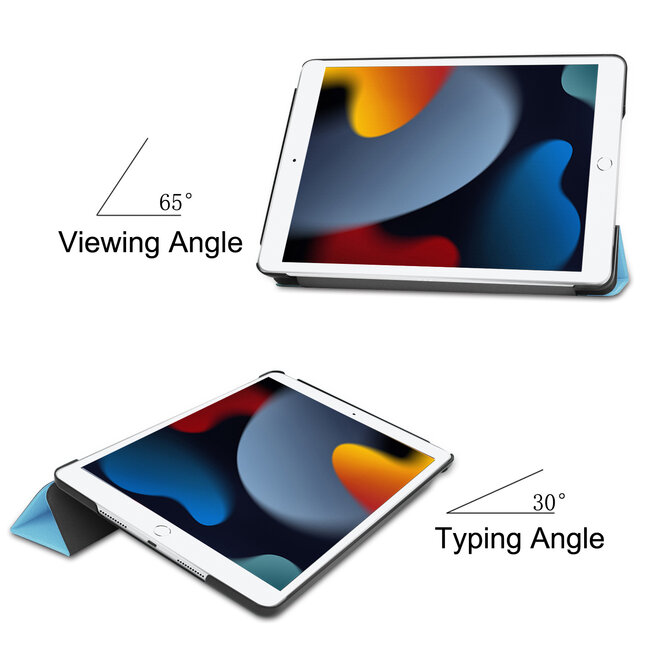 Case2go - Tablet hoes geschikt voor iPad 2021 - 10.2 Inch - Tri-Fold Book Case - Licht Blauw
