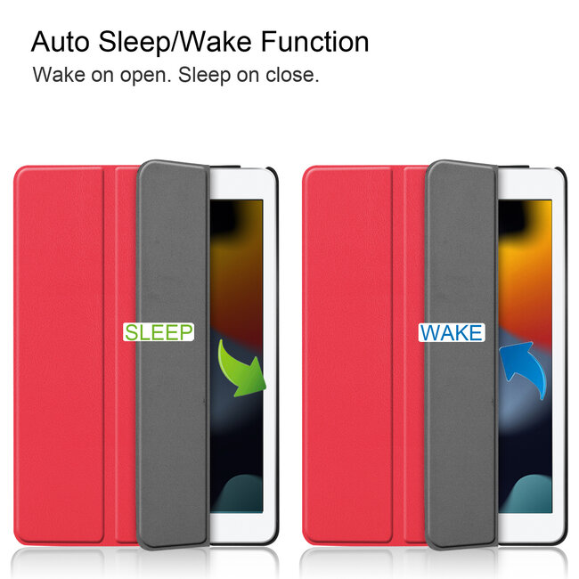 Case2go - Tablet hoes geschikt voor iPad 2021 - 10.2 Inch - Tri-Fold Book Case - Rood