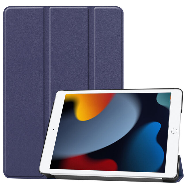 Case2go - Tablet hoes geschikt voor iPad 2021 - 10.2 Inch - Tri-Fold Book Case - Donker Blauw