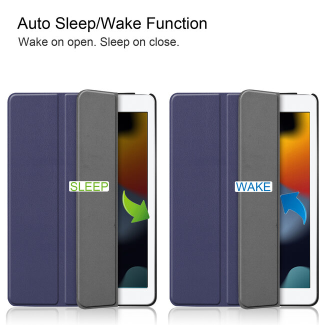 Case2go - Tablet hoes geschikt voor iPad 2021 - 10.2 Inch - Tri-Fold Book Case - Donker Blauw