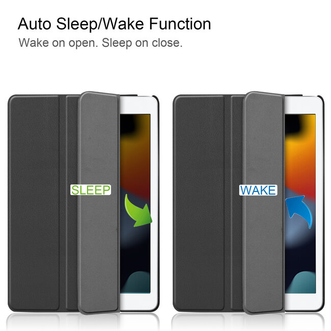 Case2go - Tablet hoes geschikt voor iPad 2021 - 10.2 Inch - Tri-Fold Book Case - Zwart