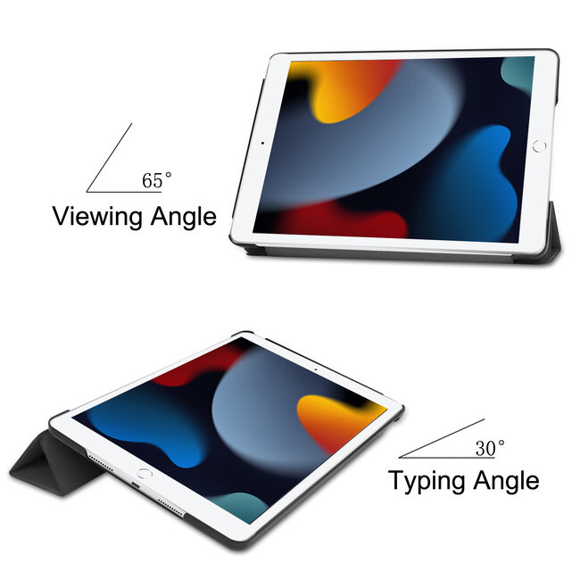 Case2go - Tablet hoes geschikt voor iPad 2021 - 10.2 Inch - Tri-Fold Book Case - Zwart
