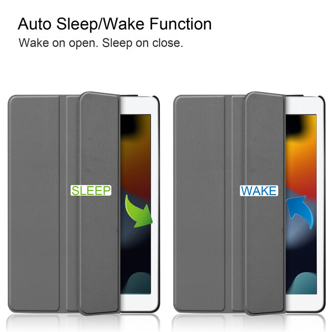 Case2go - Tablet hoes geschikt voor iPad 2021 - 10.2 Inch - Tri-Fold Book Case - Grijs