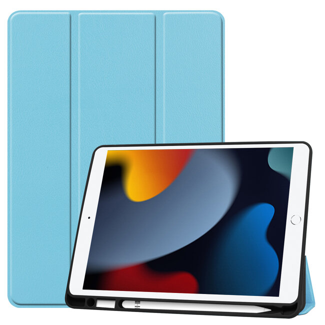 Case2go - Tablet hoes geschikt voor Apple iPad 2021 - 10.2 inch - Tri-Fold Book Case - Apple Pencil Houder - Licht Blauw