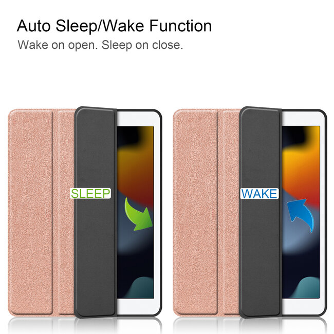 Case2go - Tablet hoes geschikt voor Apple iPad 2021 - 10.2 inch - Tri-Fold Book Case - Apple Pencil Houder - Rosé Goud