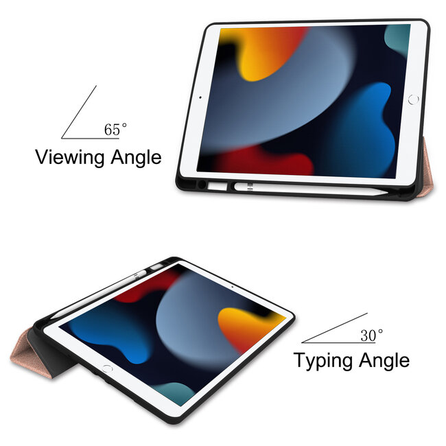 Case2go - Tablet hoes geschikt voor Apple iPad 2021 - 10.2 inch - Tri-Fold Book Case - Apple Pencil Houder - Rosé Goud