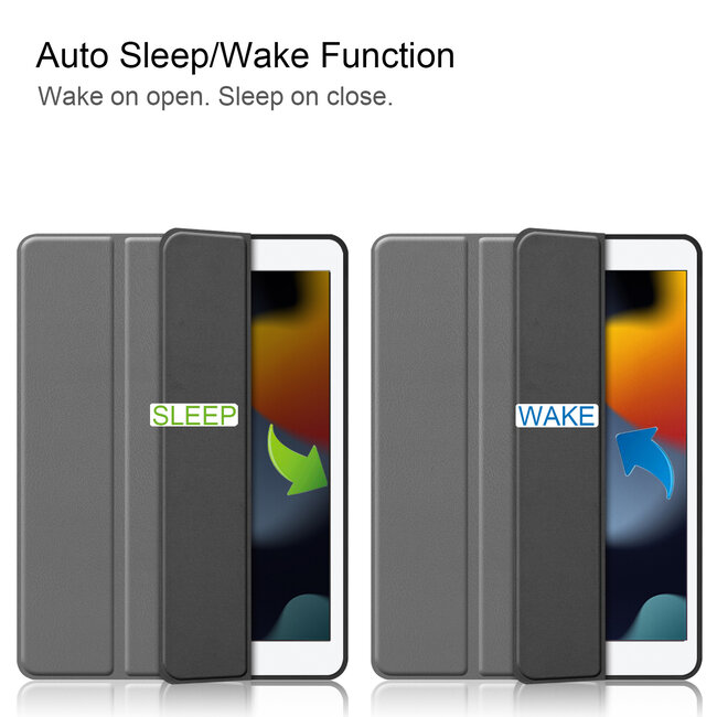 Case2go - Tablet hoes geschikt voor Apple iPad 2021 - 10.2 inch - Tri-Fold Book Case - Apple Pencil Houder - Grijs