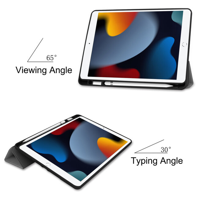 Case2go - Tablet hoes geschikt voor Apple iPad 2021 - 10.2 inch - Tri-Fold Book Case - Apple Pencil Houder - Grijs