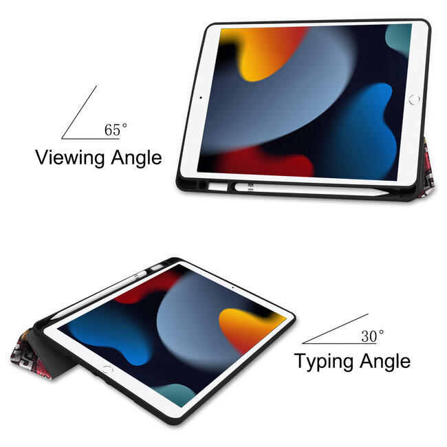 Case2go - Tablet hoes geschikt voor Apple iPad 2021 - 10.2 inch - Tri-Fold Book Case - Apple Pencil Houder - Graffiti