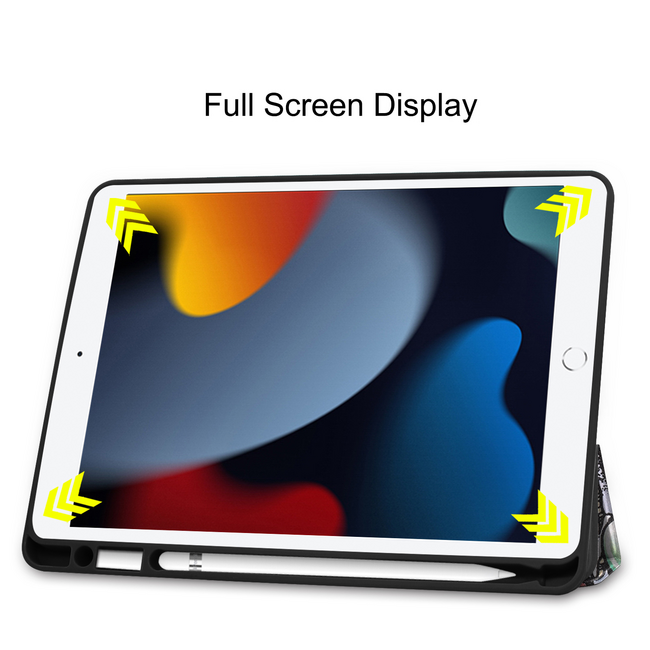 Case2go - Tablet hoes geschikt voor Apple iPad 2021 - 10.2 inch - Tri-Fold Book Case - Apple Pencil Houder - Graffiti