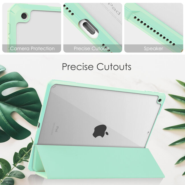 Case2go - Tablet hoes geschikt voor iPad 2021 - 10.2 Inch - Transparante Case - Tri-fold Back Cover - Mint Groen