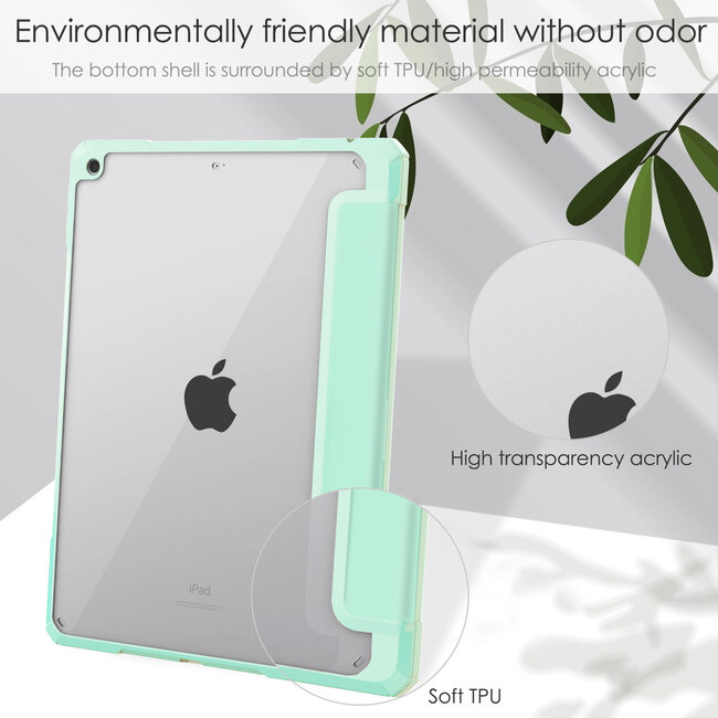 Case2go - Tablet hoes geschikt voor iPad 2021 - 10.2 Inch - Transparante Case - Tri-fold Back Cover - Mint Groen
