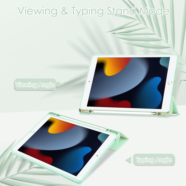 Case2go - Tablet hoes geschikt voor iPad 2021 - 10.2 Inch - Transparante Case - Tri-fold Back Cover - Mint Groen