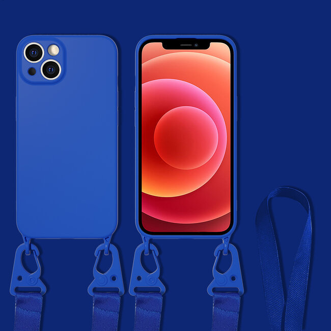 Hoesje Met Koord geschikt voor Apple iPhone 13 Pro - TPU Case - Siliconen Back Cover - Donker Blauw